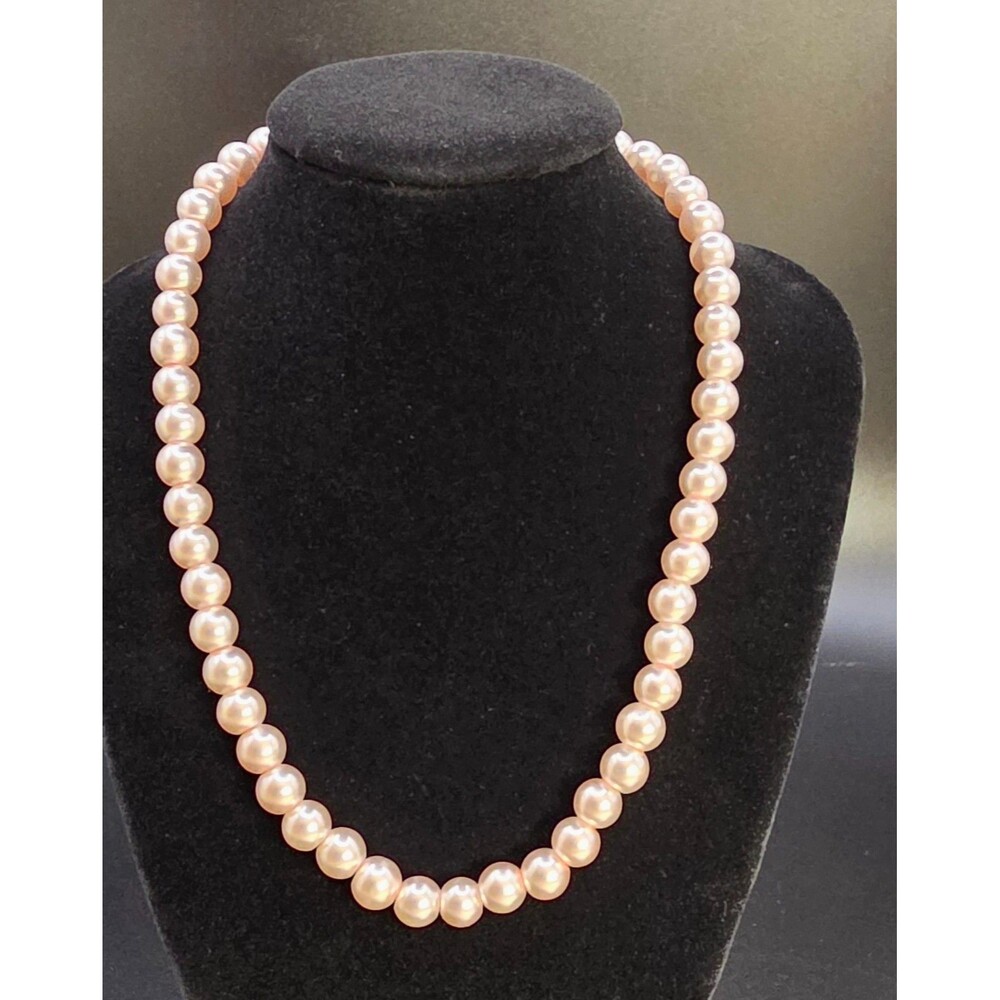 Vintage Pale Pink Faux Pearl Necklace Single Strand Beaded Necklace